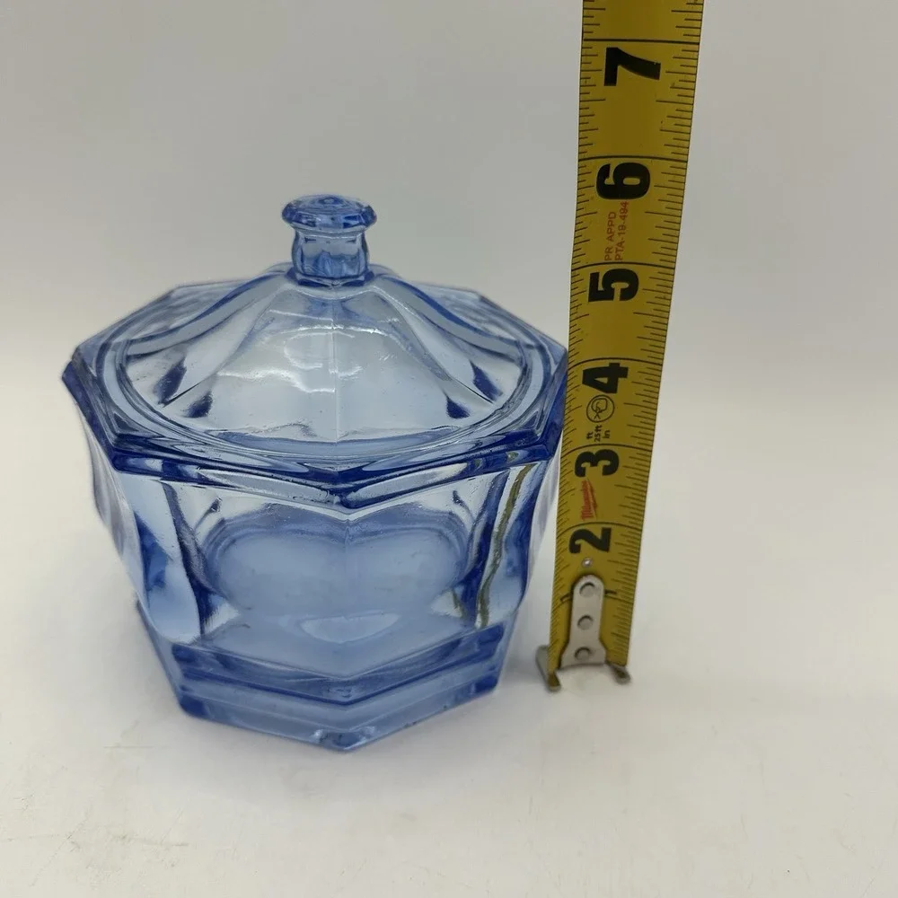Vintage Indiana Glass Company‎ Concord Candy Dish W/Lid Blue Octagon 5.5